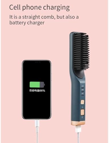 Plancha para el cabello inalámbrica y portátil con cepillo calentador, control de temperatura de tres niveles (160°C, 180°C, 200°C), batería recargable USB, color púrpura miniatura 4