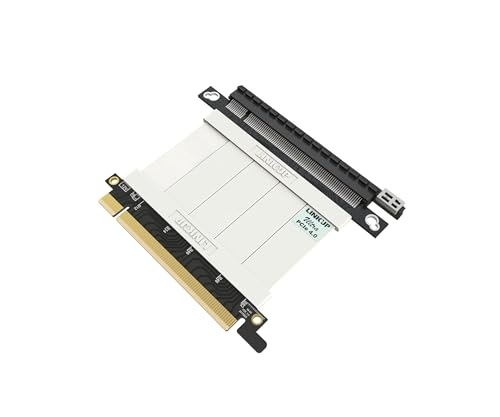 LINKUP - Ultra PCIe 4.0 X16 Riser Cable (Open Box) [RTX4090 RX6950XT x570 B550 Z690 Tested] Shielded Vertical Mount Gaming PCI Express Gen4┃Straight Socket (5cm) Gen 3.0 TT Node 202 Compatible┃White