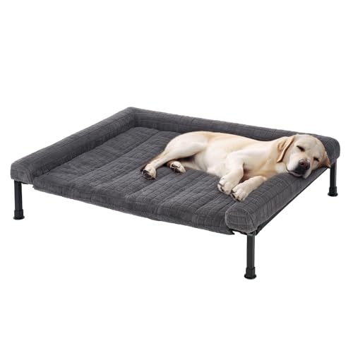 Veehoo Hundeliege Outdoor XL Waschbar, Flauschiges Hundeliege mit Abnehmbarem Polster, Erhöhtes Hundebett Hundesofa mit Rutschfesten Füßen für Drinnen Draußen, Grau 106 x 76 x 20 cm