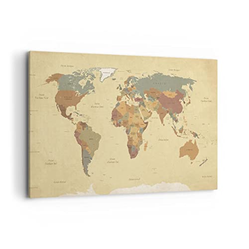 Deco Cadre Décoration Salon carte monde pays Moderne Impression sur Toile 120x80cm Image Tableau Decoration Murale Chambre Cuisine Horizontal Art Wall Grand...