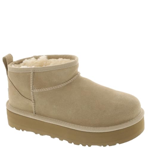 UGG Klassische Ultra Mini Plateau-Stiefeletten aus Leder beige