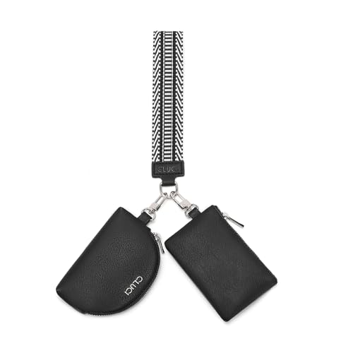 Image of CLUCI Keychain Wallet for Women PU Leather Coin Purse Detachable Dual Pouch Wristlet Wallet Zipper Pocket Black