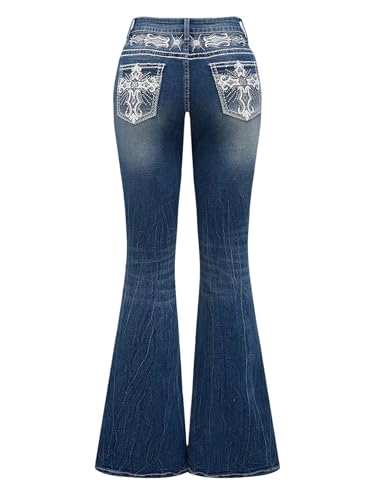 SOLY HUX Women's Bell Bottom Jeans Embroidery Y2k...