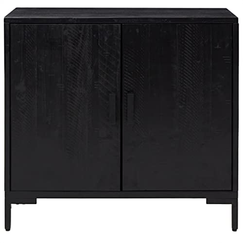 Aparador negro 75x35x70 cm en madera maciza de pino reciclada con dos puertas para salon 5