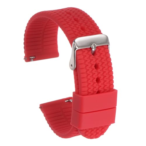 Image of sourcing map Silicone Watch Band 18mm Width Quick Release Soft Rubber Watch Strap with Electroplated Stainless Steel Buckle for Men Women, Red