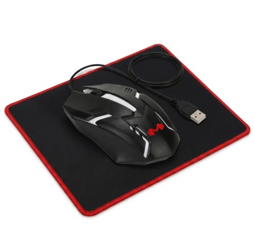 Image of Mouse and Mouse pad Combo for Laptop PC | USB 2.0 Wired RGB Gaming Mouse with 1200 DPI I 4 Color LED Backlight Light I PVC Cable with 1.5M Length, 3 Buttons, 1 Year Warranty (Black)