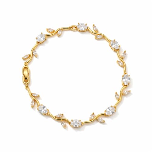 Image of 18K Gold Plated Stylish Chain Bracelet for Women & Girls | Trendy Unique Diamond Tennis Charm Link Tulip Everyday Instagram Viral Jewellery