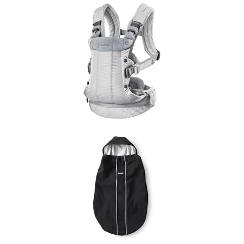 Bundle of BabyBjörn Porte-bébé Harmony, Mesh 3D, Argent + Cape pour Porte-bébé, Noir