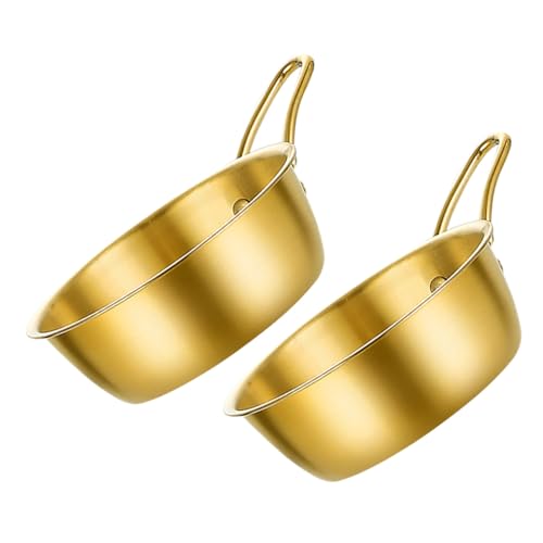 TOYANDONA 2 piezas Bol de Acero Inoxidable con Asa Dorada para Salsa y Arroz Tazón Coreano Multiuso para Vinos y Sopas de Unidades para Cocina y Restaurante