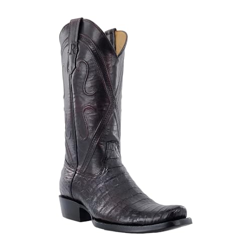 R. Watson Men's Black Caiman Belly Round Toe Cowboy Boot