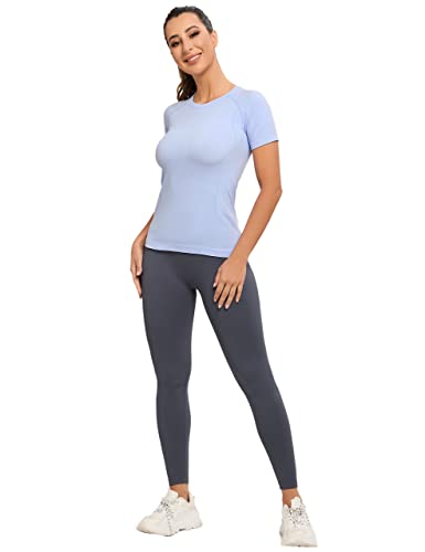 Image of MathCat Seamless Workout Tops for Women, Short Sleeve Compression Athletic Shirts Soft Yoga Gym Tops XS-XL