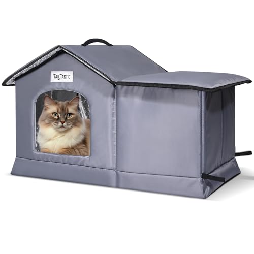 Outdoor Cat House Weatherproof & Insulated for Winter - Upgraded Seamless Bottom Feral Cat Shelter,...
