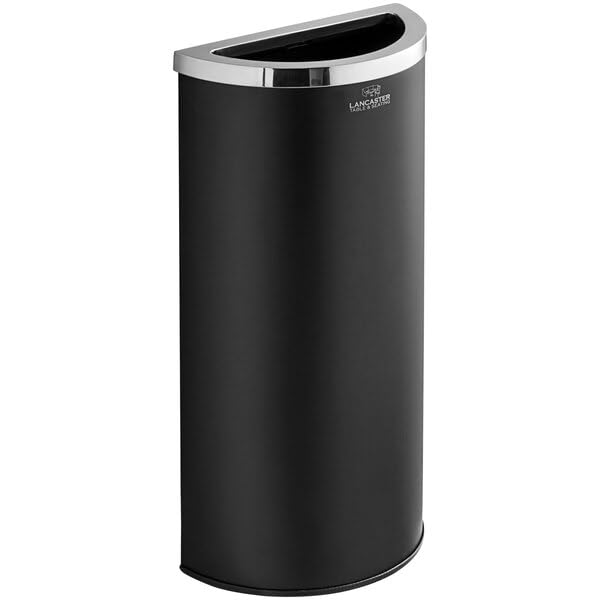 Half Round Metal Trash Can Black Powder-Coated 8 Gallon Space Saving Design Indoor Decorative Waste Receptacle 13 5x6