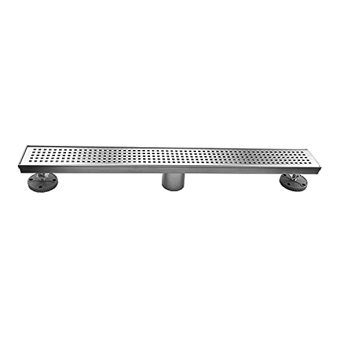 Neodrain 24-Inch Linear Shower Drain with Quadrato Pattern Grate,Brushed 304 Stainless Steel Rectangle Shower Floor Drain,Linear Drain with Leveling Feet,Hair Strainer