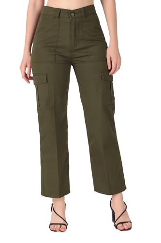 FNOCKS Premium Cotton Cargo Pants for Women High Waist Straight F...