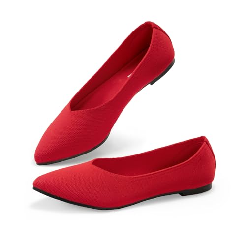 Image of ATHMILE Pointed Toe Flats for Women Comfortable Knit Ballet Flats Shoes | Slip-on Lightweight Dressy Work Shoes Machine Washable Womens Flats for Work Office Business Casual Wedding