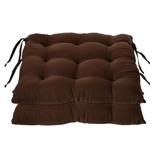 Image of Wakewell Chair Pads with Ties | Soft Microfiber Seat Cushions | Square Chair Cushion Pads for Dining Chairs, Office Chair, Kitchen & Home Seating (Brown, 45x45 cm (Pack of 2))