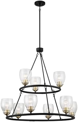 Minka Lavery 2439-878 Winsley Chandelier, 9-Light, 540 Total Watts, 34-in H x 31.5-in W, Coal Black and Stained Brass