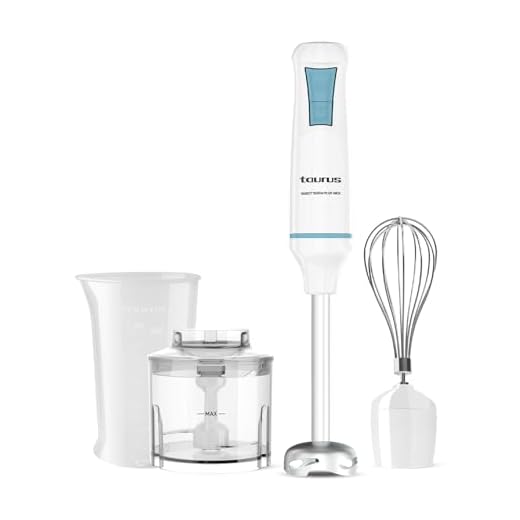 Taurus – Batidora de Mano Robot 1000 Plus INOX, 2 velocidades + Turbo, Cuchillas INOX, Campana Antisalpicaduras, Ergonómica, Libre de BPA, Apta Lavavajillas, con Accesorios