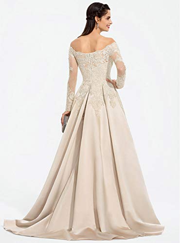 Miao Duo Damen Schulterfreies Satin-Abschlussballkleid mit Spitzenapplikationen und langen Ärmeln, formelle Partykleider MDPM3234 – Bild 3
