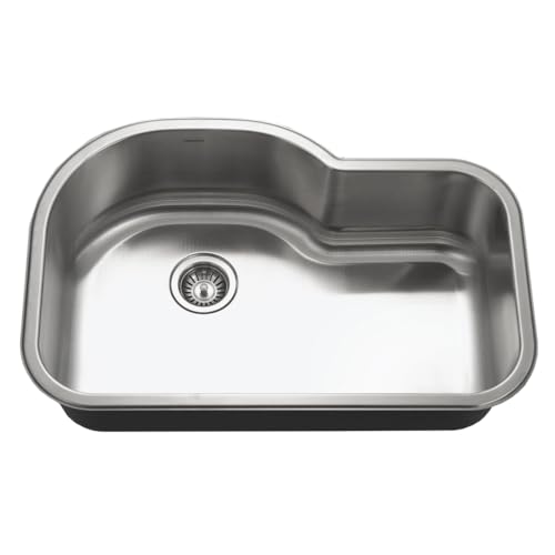 Houzer MH-3200 Medallion Gourmet Series Undermount Stainless Steel Offset Single Bowl Kitchen Sink