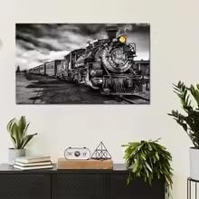 BMGKYAGL Affiche et reproduction sur toile d'un train à vapeur en noir et blanc, idéale pour la décoration murale du salon (60 x 80 cm/cadre intérieur).