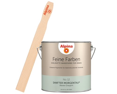 Alpina Feine Farben inkl. Rührstab – No. 12 Sanfter Morgentau – edelmatte Innenfarbe - Wandfarben für einzigartige Farbwirkungen und Raumstimmungen – Blasses Graugrün - 2,5 Liter