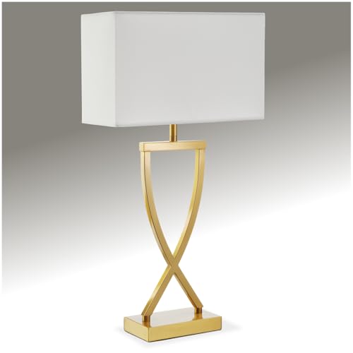 tectake® lampada da scrivania moderna, 60W, luce antiabbagliamento, paralume in tessuto, lampada da comodino struttura in ferro rivestito, base stabile, bajour comodino, design elegante - Color Ottone