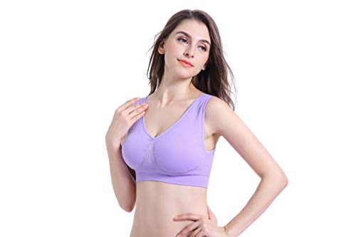Image of PRETTYWELL Sleep Bras for Women, Comfort Seamless Wireless Stretchy Sports Bra,3 Pack Yoga Bras, with Removable Pads