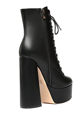 Eldof Women's Platform Chunky Block Heel Ankle Booties Sexy 6 Inch High Heel Lace Up Side Zipper Round Toe Boots4