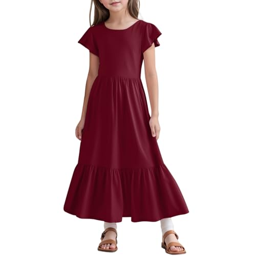 Niñas Vestido Casual De Manga Cort AlgodóN Vestidos para NiñA Lindo con Cuello Cuadrado Y Volantes Corta CóCtel Irregular Dobladillo Capas Tul Suave Verano NiñOs La Playa