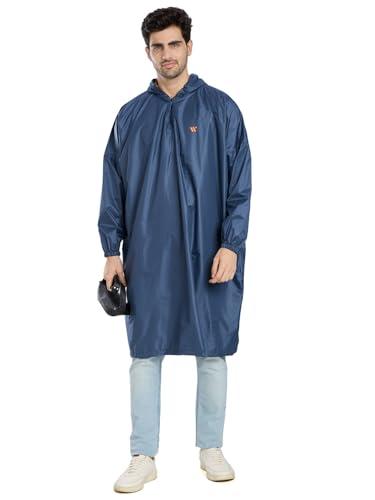 Image of Zeel Unisex Outdoor Rain Poncho for Adult, Waterproof, Lightweight & Packable, Polyester Pullover Full Sleeves Hooded Rainwear, Raincoat for Camping, Hiking, Travelling (AZ33, Free Size) (Airforce)