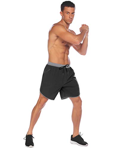 COOFANDY Men's 7 Inch Workout Shorts Athletic Gym Bodybuilding Jogging Powerlifting with Zipper Pockets Elastic Waist Black