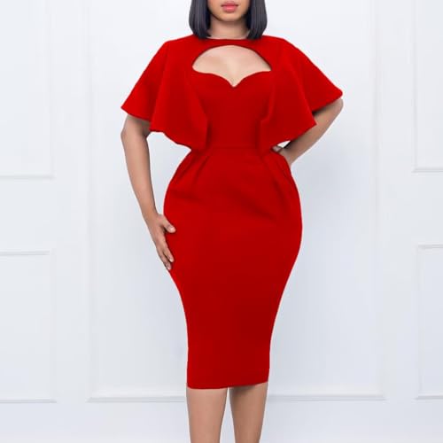 Womens Summer Ruffle Sleeve V Neck Business Work Dresses Sheath Pencil Dress3