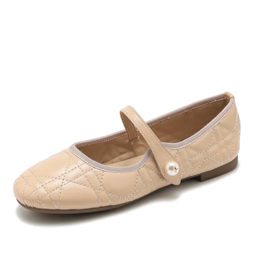 HROYL Women's Flats Shoes Round Toe Comfortable Ballet Flats Leather Dress Shoes Work Flats for Office Model, HDJN-818-7
