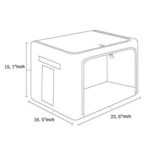 Extra Large Clothes Storage Bins - Foldable Metal Frame Storage Box - Stackable Linen Fabric Box Organizer Set With Carrying Handles And Clear Window -100L (Gray, 23.6X 16.5X 15.7 Inch) #TOP5