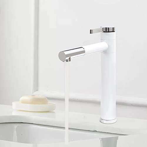 Robinet de lavabo pour lavabo Blanc Robinet de salle de bain à bec haut Mitigeur monocommande pour maisons, centres commerciaux
