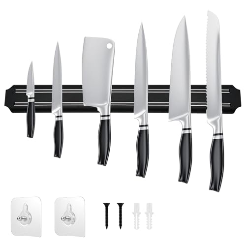 Puncools Barra magnética para cuchillos, soporte magnético de 33 cm, con imán extra fuerte de madera para utensilios y herramientas
