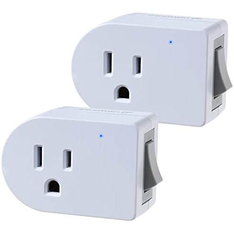 Fosmon Grounded Outlet with ON/Off Switch (2 Pack), 3 Prong Electrical Plug Outlet Switch, 245J Single Port Power Adapter Surge Protector, Outlet Extender, 15A Circuit Breaker, White, ETL Listed Cover