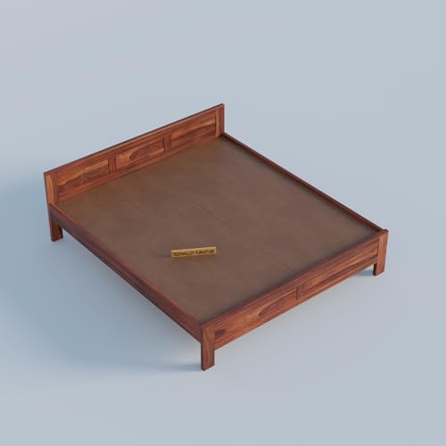 Image of Solid Sheesham Wood King Size Bed Without Storage | Double Bed Cot for Bedroom | Palang Double Bed for Home | Wooden Double cot for Living Room | Rosewood | Honey Finish