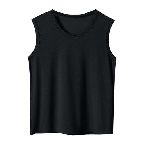 Image of Boys Basic Athletic Tank Top Crew Neck Sleeveless Workout Vest Summer Loose Fit Undershirts Kids Breathable Lightweight T Shirt Oversized Comfy Tops Casual Clothes (Black, 15-16 Years)