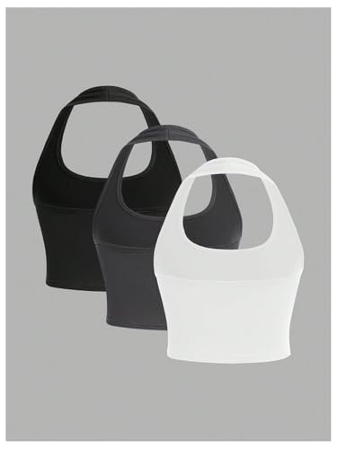 Floerns Girl's 3 Piece Solid Sleeveless Halter Tops Slim Fit Basic Tank Top2