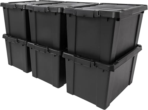 IRIS USA 20 Gallon Lockable Storage Bins with Lids, 6 Pack - Made in USA, Heavy Duty, Stackable...
