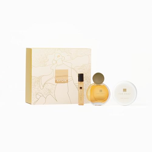 Avon Far Away Original for Her Three Piece Gift Set with Eau de Parfum 50ml, Body Souffle 75ml and Purse Spray 10ml in a Gift Box, Oriental and Floral Scent Notes, Long Lasting Formula, Cruelty Free