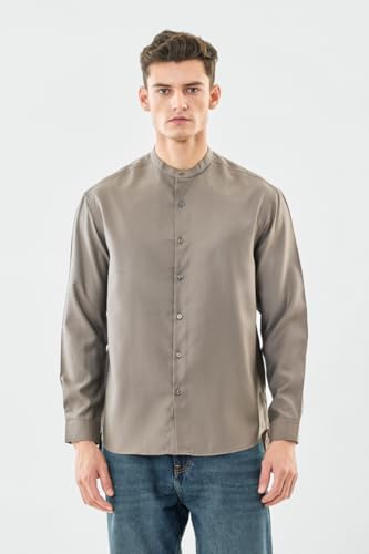Image of SNITCH Men Casual Shirt | Oversized Fit Full Sleeve Mandarin Collar Solid Design | Modal Blend & Breathable Fabric for Everyday Wear & Semi-Formal Occasions