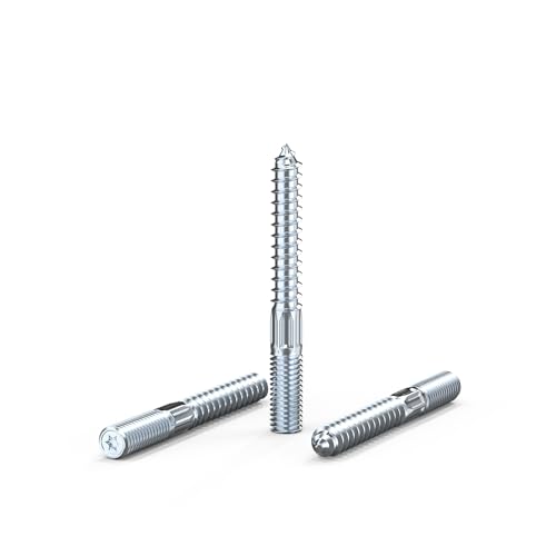 ORTAVA 5 Stück Stockschrauben M10 × 80 mm Doppelgewindeschrauben mit Torx TX25 Holzschrauben Schraubstifte aus verzinktem Stahl für Rohrschellen Möbelbeine und Holzverbindungen