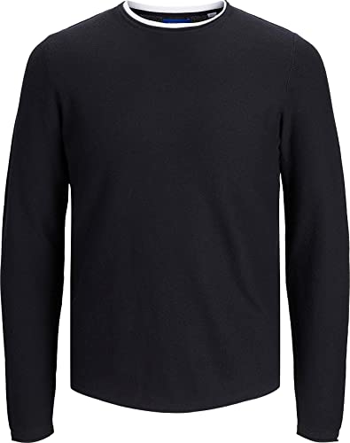 JACK&JONES JUNIOR JORTWINN Knit Crew Neck BLK JNR Sweater, Noir/Blanc, 12 Ans Garçon Cover