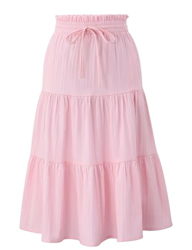 Image of Maxi Skorts Skirt for Girls Button Front High Waisted Long Skirt with Belt Ruffled Skirts with Pocket 3-12Years