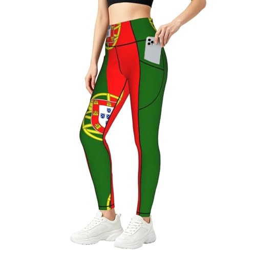 Leggings con bolsillos de mujer y bandera de Portugal para gym