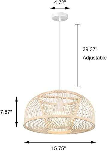 Miniatura 3 de KWOKING Lighting - Lámpara colgante de bambú industrial con forma de cúpula, 1 luz colgante para cocina, granja, acabado beige, B